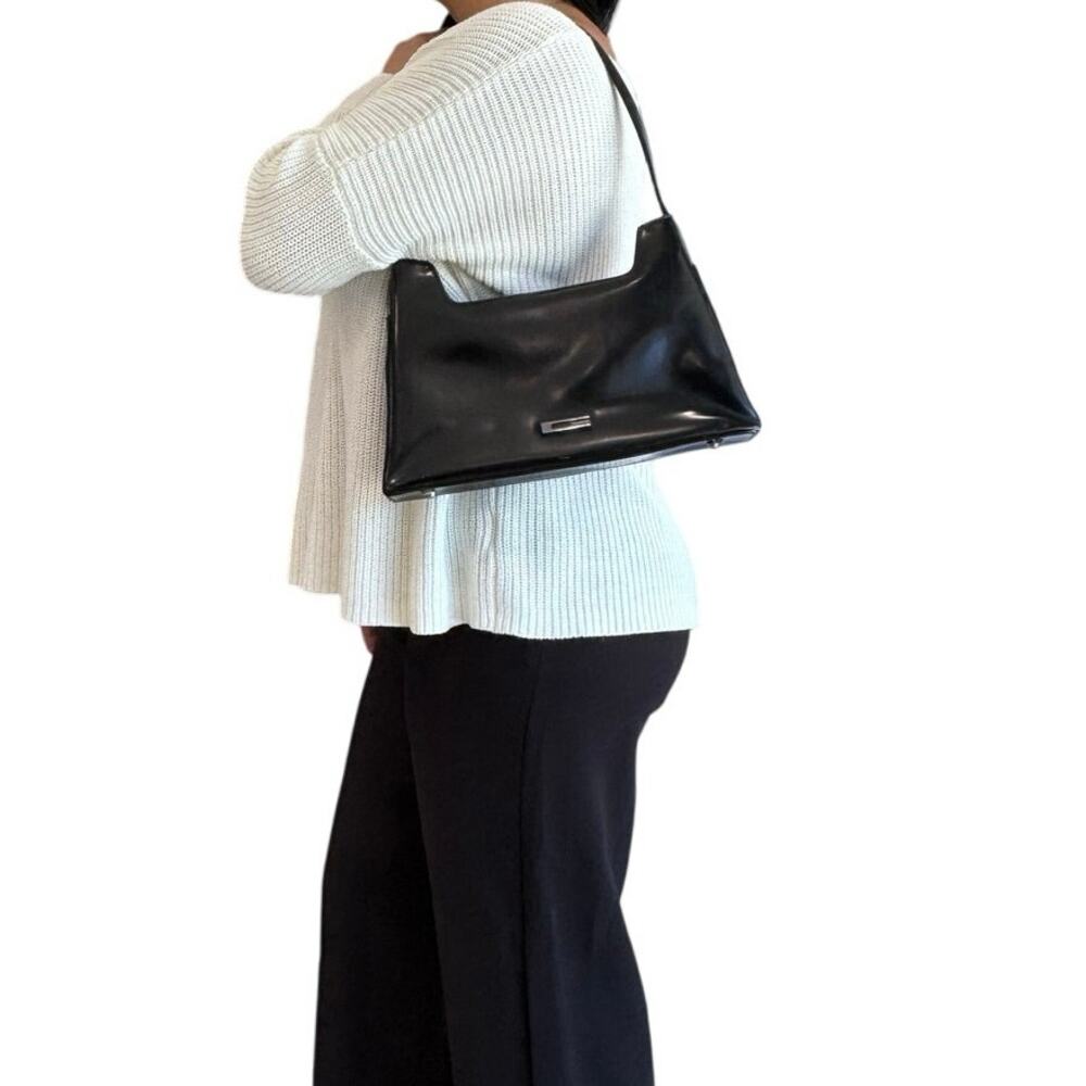 Vintage Guess Black Patent Leather Shoulder Bag Y2K Minimalist Baguette 90s
